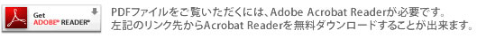 adove readre ダウンロードサイトへ「PDFファイルをご覧いただくには、Adobe Acrobat Readerが必要です。 
左記のリンク先からAcrobat Readerを無料ダウンロードすることが出来ます。」